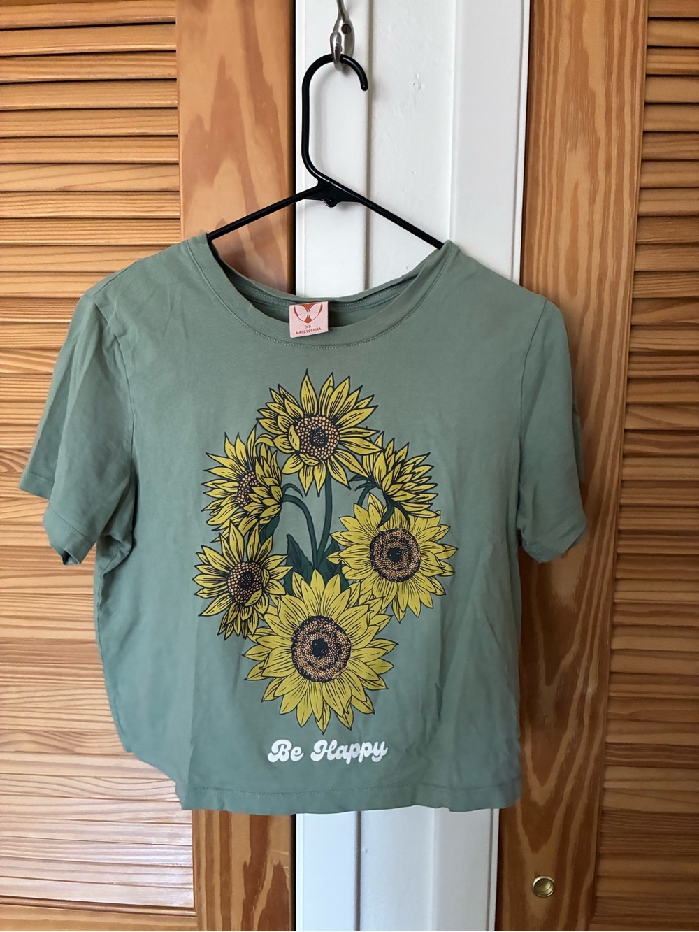 Self Esteem Olive Green Tee with Yellow Sunflower Graphic size xs